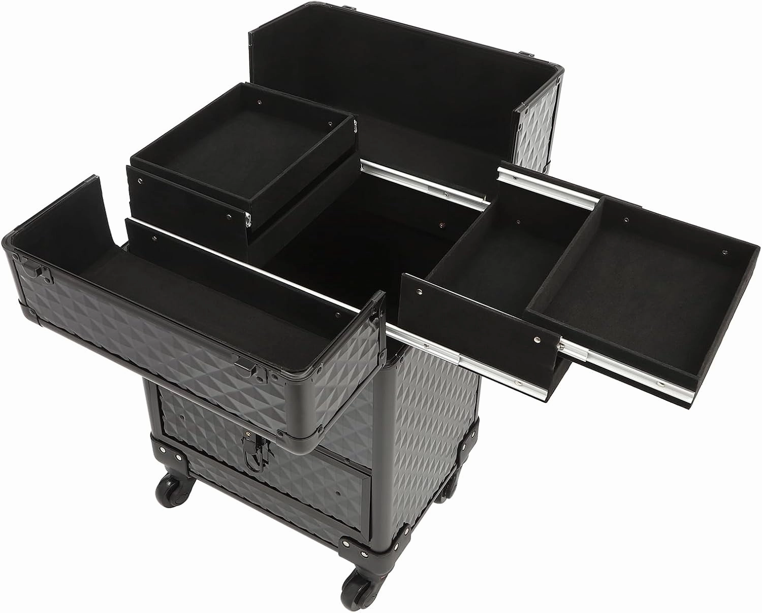 Makeup Rolling Case, Professional Rolling Nail Case Wheeled Manicure Storage Case Polish Organizer w/Universal Wheels, Portable Adjustable Studio Travel Cart for Nail Technicians Hairstylist (Black)