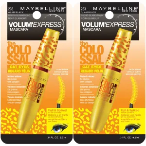 Maybelline New York Volum' Express The Colossal Cat Eyes Washable Mascara Makeup, Glam Black, 2 Count, Washable Glam Black