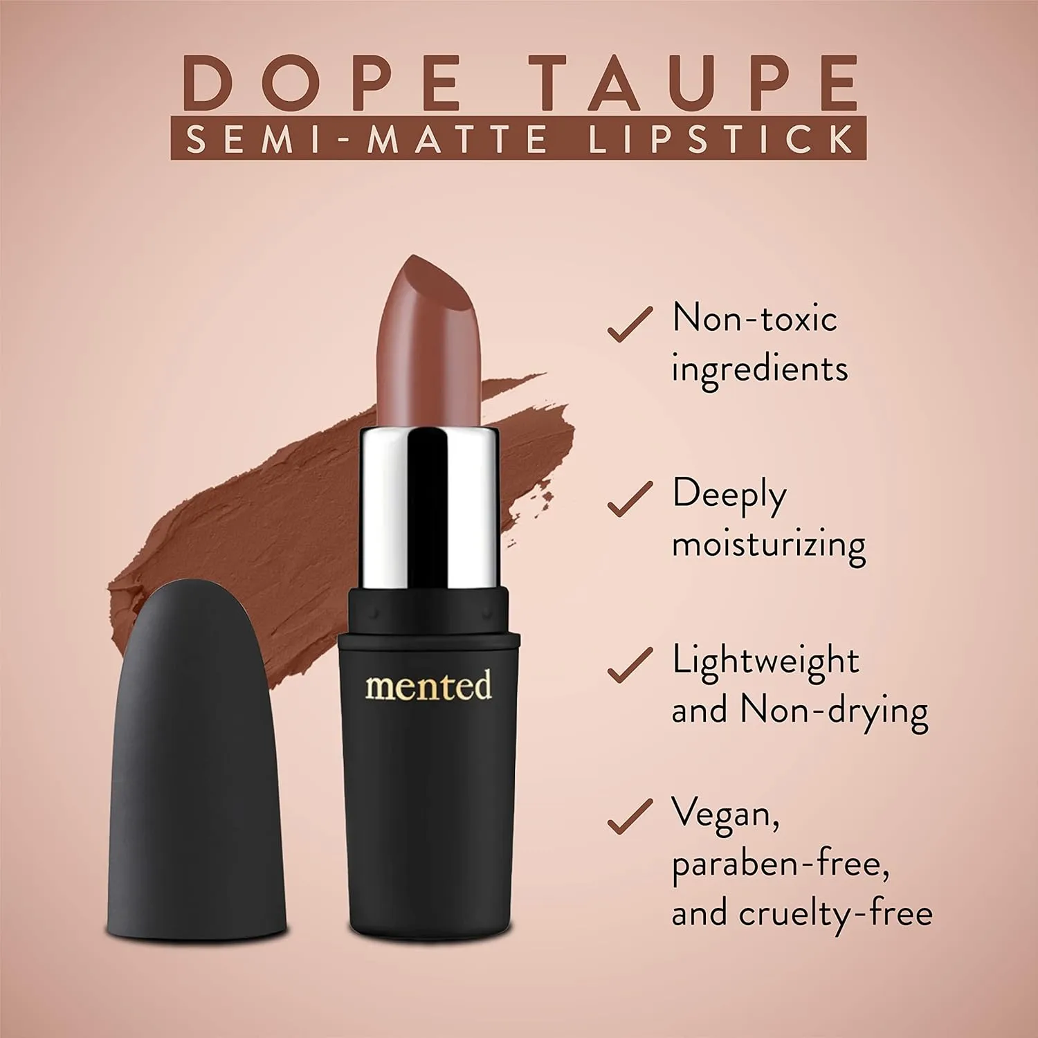 Mented Cosmetics Nude Lipstick for Women, Semi-Matte Long-Lasting Lip Stick, Moisturizing Vegan, Paraben & Cruelty-Free, Enhances All Complexions, Perfect for Everyday Makeup, Dope Taupe