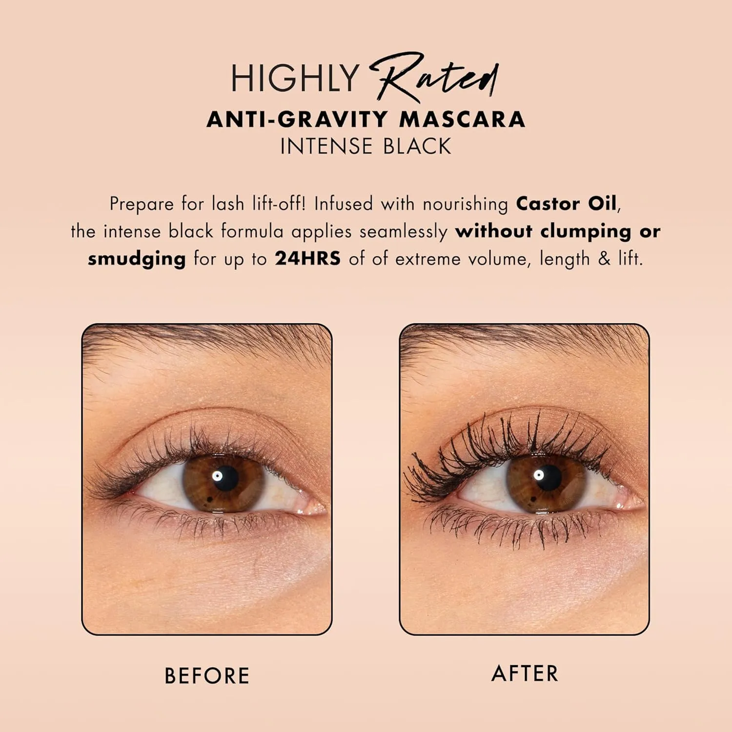 Milani Mascara Volume and Length, Highly Rated Anti-Gravity Black Shade with Castor Oil and Molded Hourglass Shaped Lash Coating Mascara Wand - 2 Pack