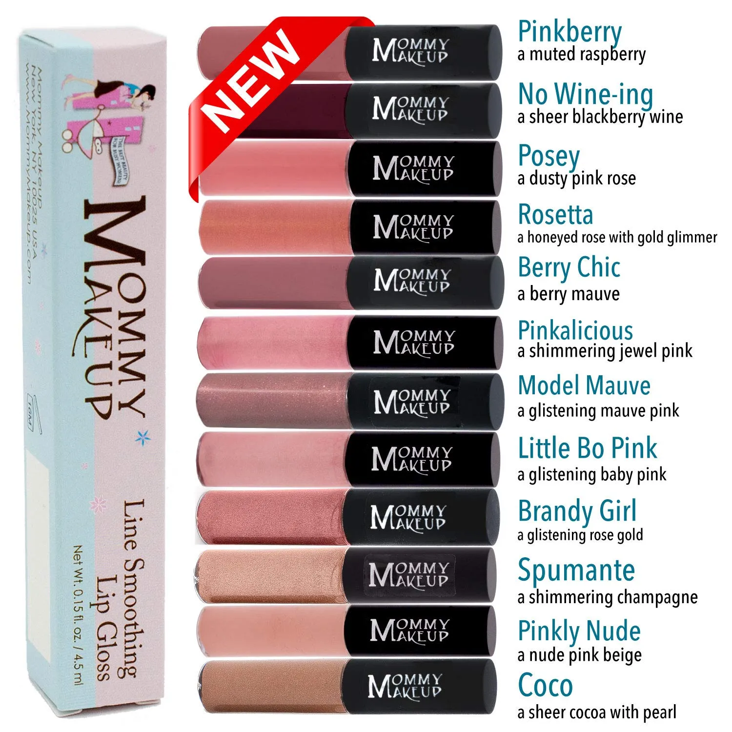 Mommy Makeup Line Smoothing Lip Gloss with Brown Algae & Golden Seaweed - Glossy, Moisturizing, High Shine, Paraben Free Lipgloss in Posey (A Dusty Pink Rose)