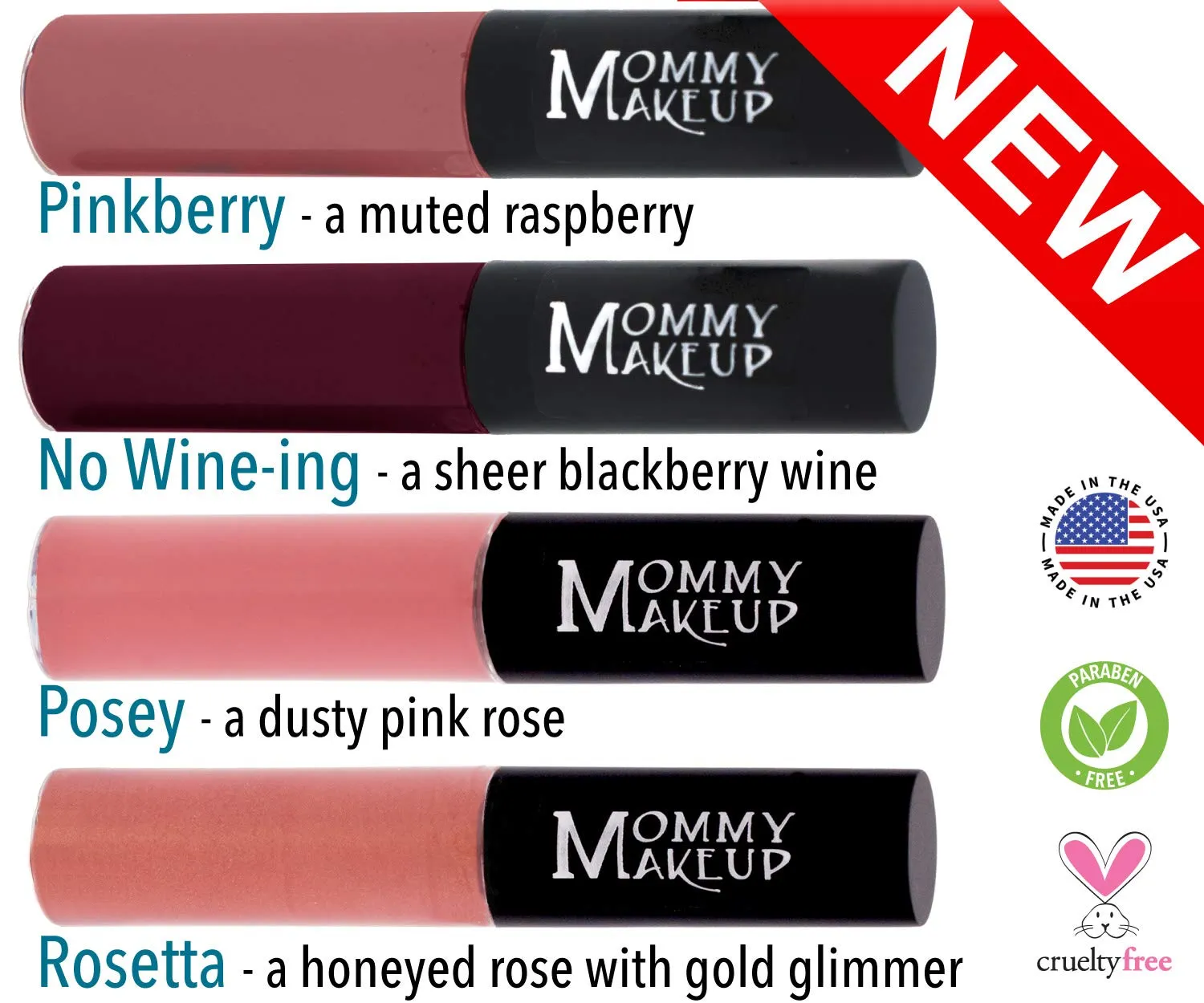 Mommy Makeup Line Smoothing Lip Gloss with Brown Algae & Golden Seaweed - Glossy, Moisturizing, High Shine, Paraben Free Lipgloss in Posey (A Dusty Pink Rose)