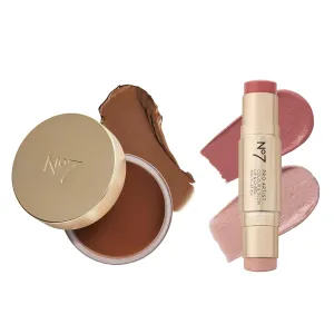 No7 Pro Artist Bronze & Glow Duo - Soft Glow Cream Bronzer (Medium)   Bronze & Glow Multistick (Rose Pink/Pearl Glow) – Radiant, Sun-Kissed Finish