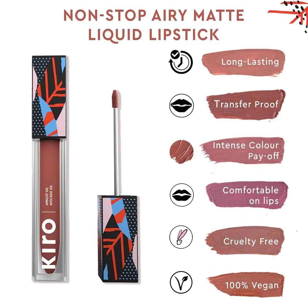Non-stop Airy Matte Liquid Lip - Peachy Nude | Transferproof I Waterproof lipstick Long Lasting I Apricot & Avocado Oil | 100% Vegan | 5ml | No Parabens, No Toxins