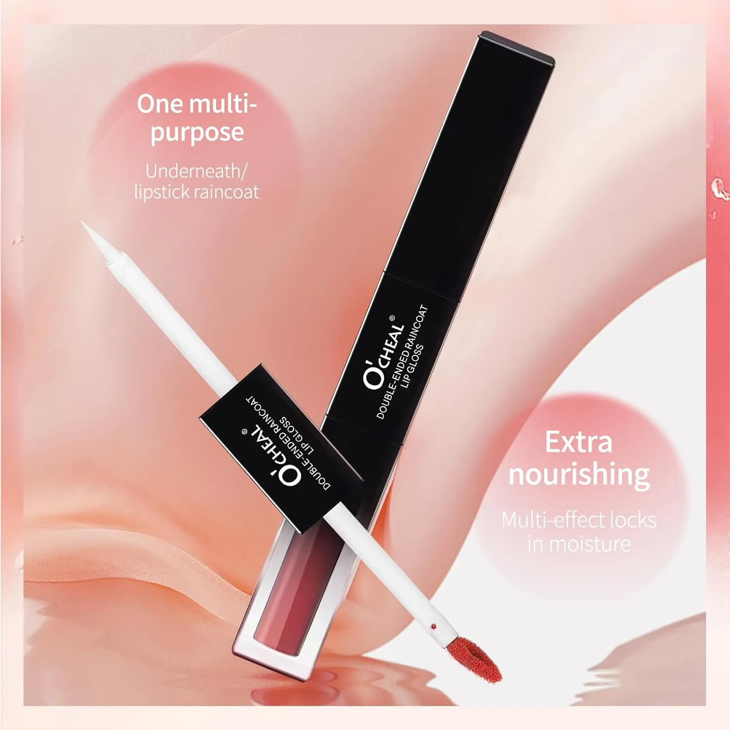 O'CHEAL Double-Ended Lip Gloss, Soft Mist   Water Light Charm - Moisturizing Without Non-Sticky - Bright Lip Color, Cruelty-Free & Vegan (Nude Pink, 0.155OZ)