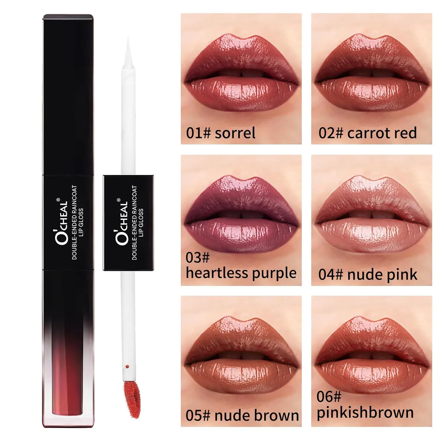O'CHEAL Double-Ended Lip Gloss, Soft Mist   Water Light Charm - Moisturizing Without Non-Sticky - Bright Lip Color, Cruelty-Free & Vegan (Nude Pink, 0.155OZ)