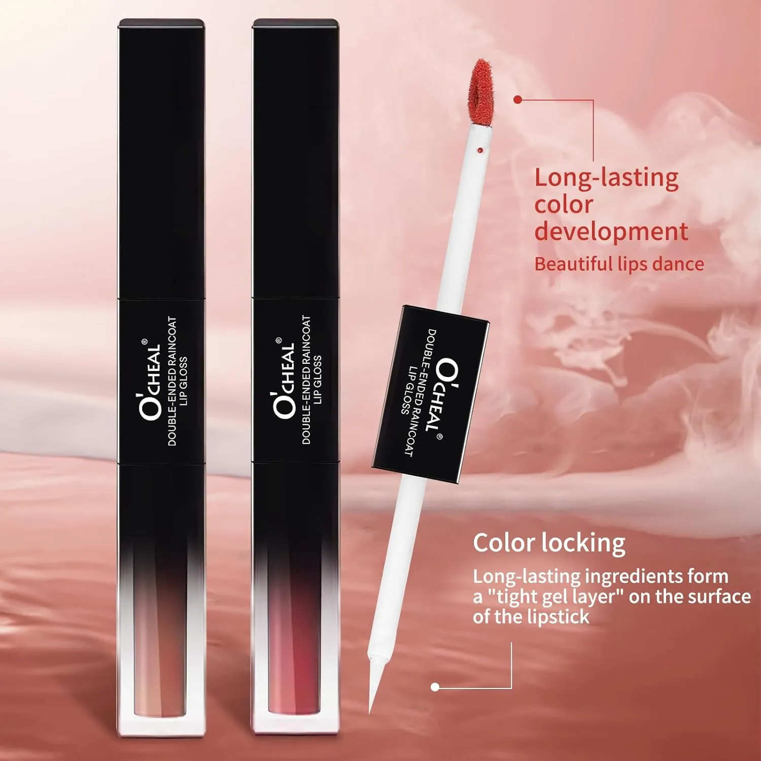 O'CHEAL Double-Ended Lip Gloss, Soft Mist   Water Light Charm - Moisturizing Without Non-Sticky - Bright Lip Color, Cruelty-Free & Vegan (Nude Pink, 0.155OZ)