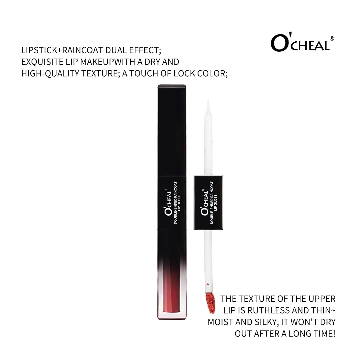 O'CHEAL Double-Ended Lip Gloss, Soft Mist   Water Light Charm - Moisturizing Without Non-Sticky - Bright Lip Color, Cruelty-Free & Vegan (Nude Pink, 0.155OZ)