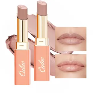 Oulac Beige Nude Satin Lipstick Set - Matte Lip Base, Full Coverage Lip Color, Satin Matte Finish, Cream Texture, Hydrating, Infused with Hyaluronic Acid, 4g*2 SG01 SG02