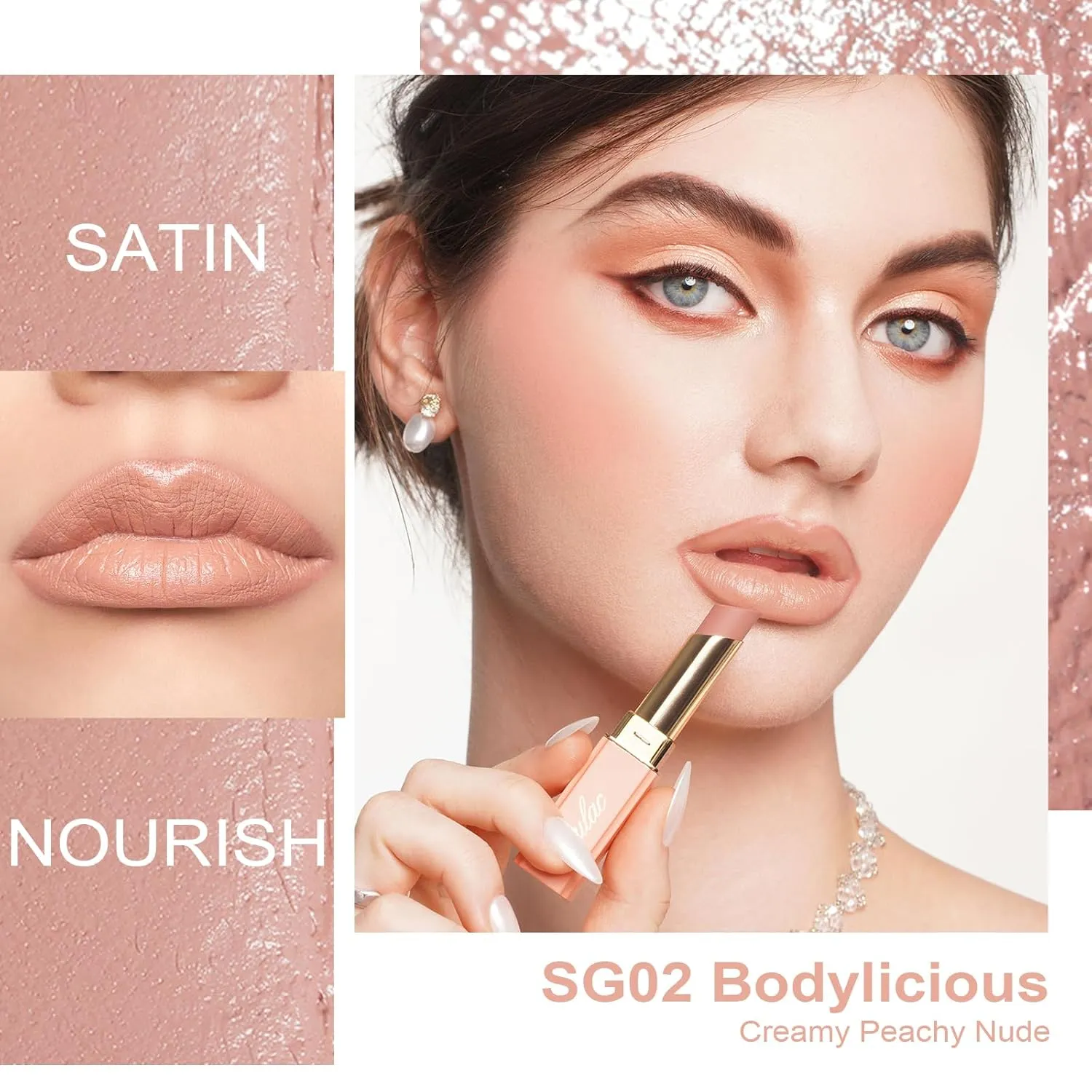 Oulac Beige Nude Satin Lipstick Set - Matte Lip Base, Full Coverage Lip Color, Satin Matte Finish, Cream Texture, Hydrating, Infused with Hyaluronic Acid, 4g*2 SG01 SG02
