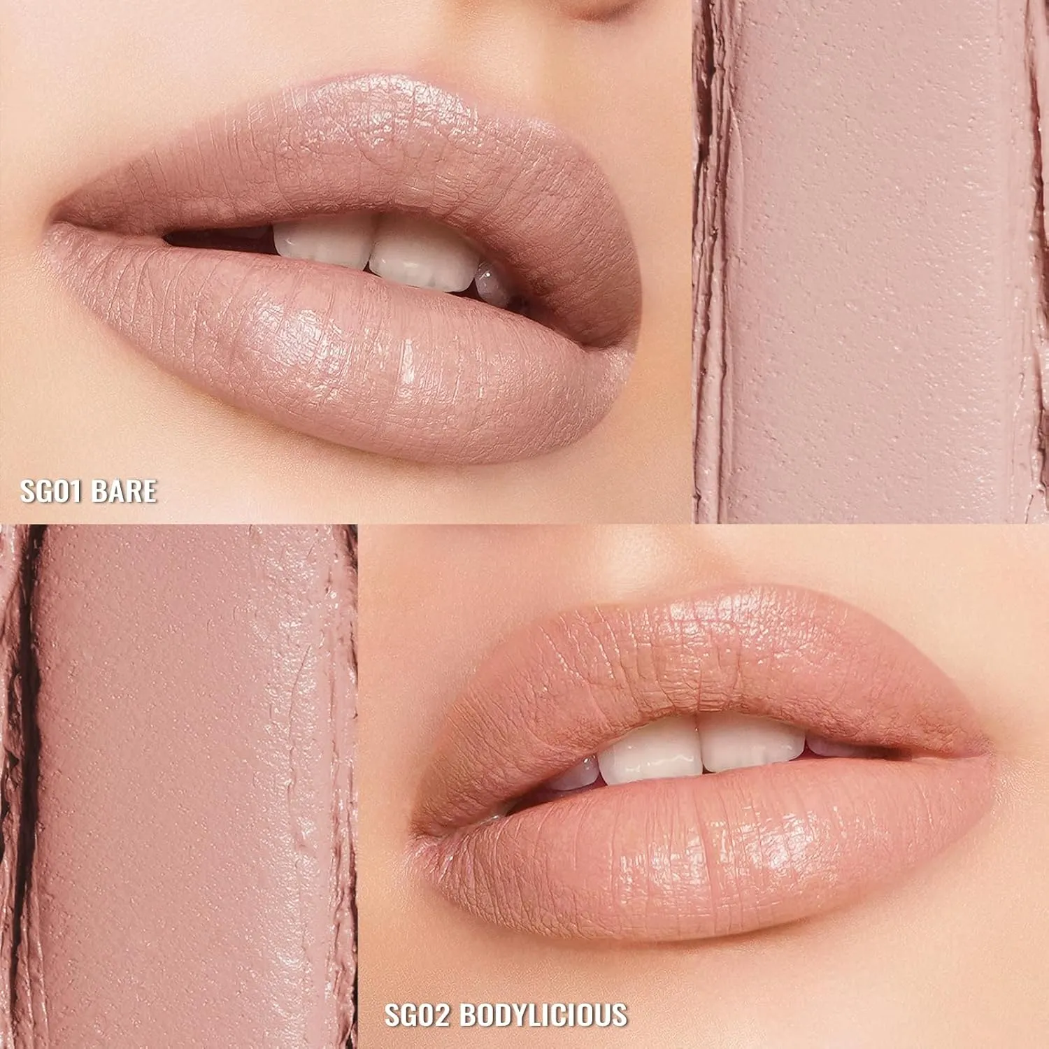 Oulac Beige Nude Satin Lipstick Set - Matte Lip Base, Full Coverage Lip Color, Satin Matte Finish, Cream Texture, Hydrating, Infused with Hyaluronic Acid, 4g*2 SG01 SG02