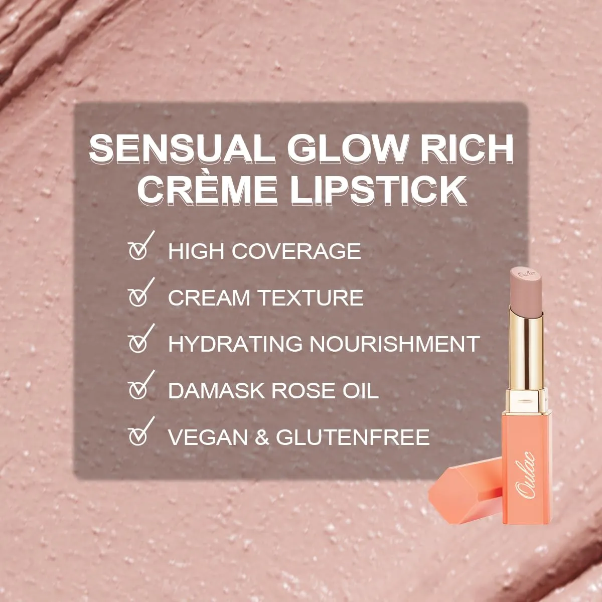 Oulac Beige Nude Satin Lipstick Set - Matte Lip Base, Full Coverage Lip Color, Satin Matte Finish, Cream Texture, Hydrating, Infused with Hyaluronic Acid, 4g*2 SG01 SG02