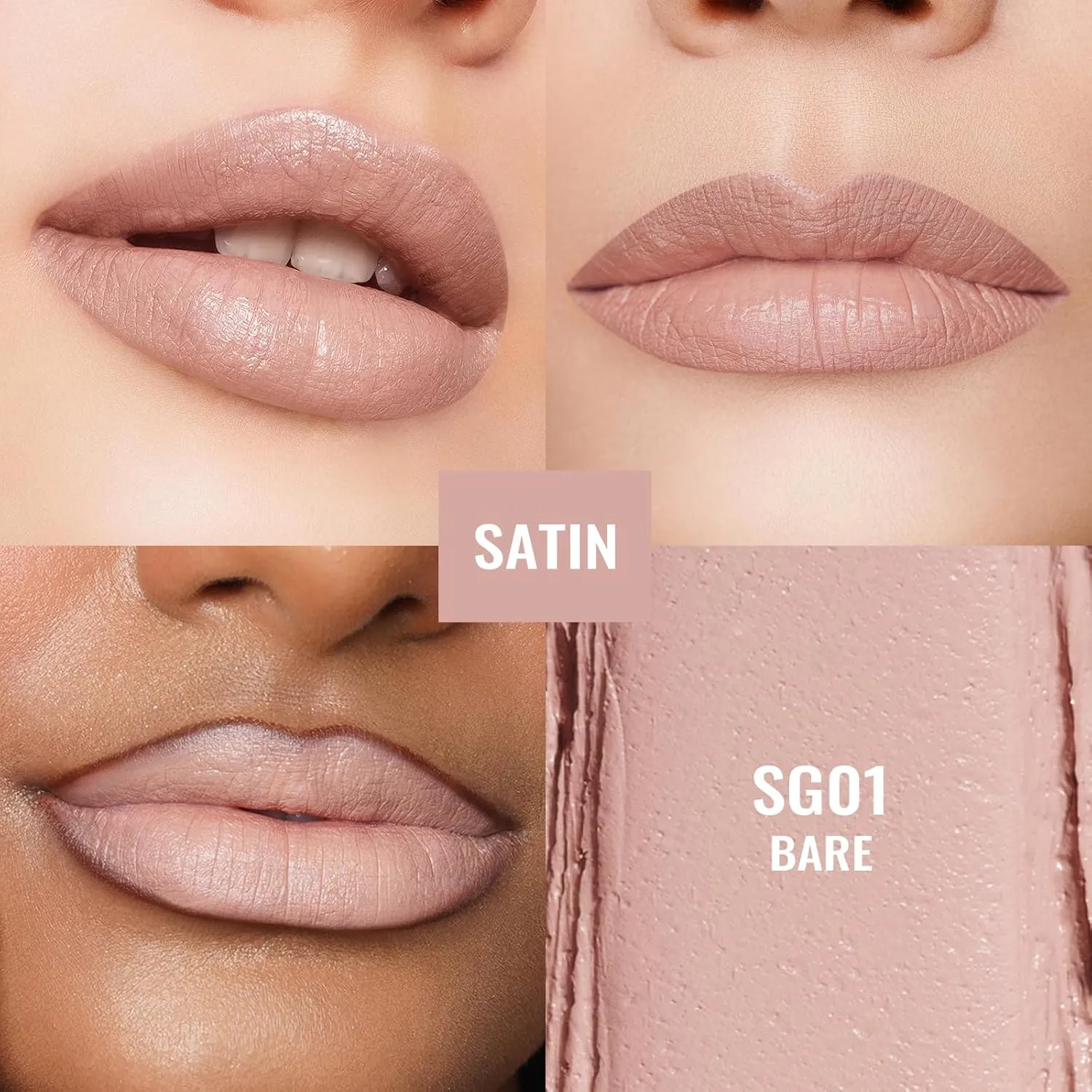 Oulac Beige Nude Satin Lipstick Set - Matte Lip Base, Full Coverage Lip Color, Satin Matte Finish, Cream Texture, Hydrating, Infused with Hyaluronic Acid, 4g*2 SG01 SG02