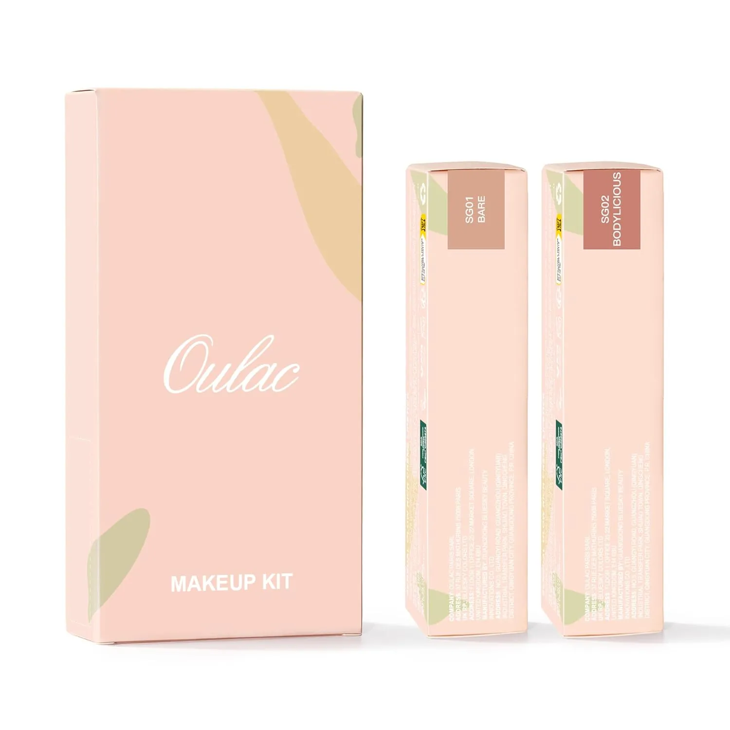 Oulac Beige Nude Satin Lipstick Set - Matte Lip Base, Full Coverage Lip Color, Satin Matte Finish, Cream Texture, Hydrating, Infused with Hyaluronic Acid, 4g*2 SG01 SG02