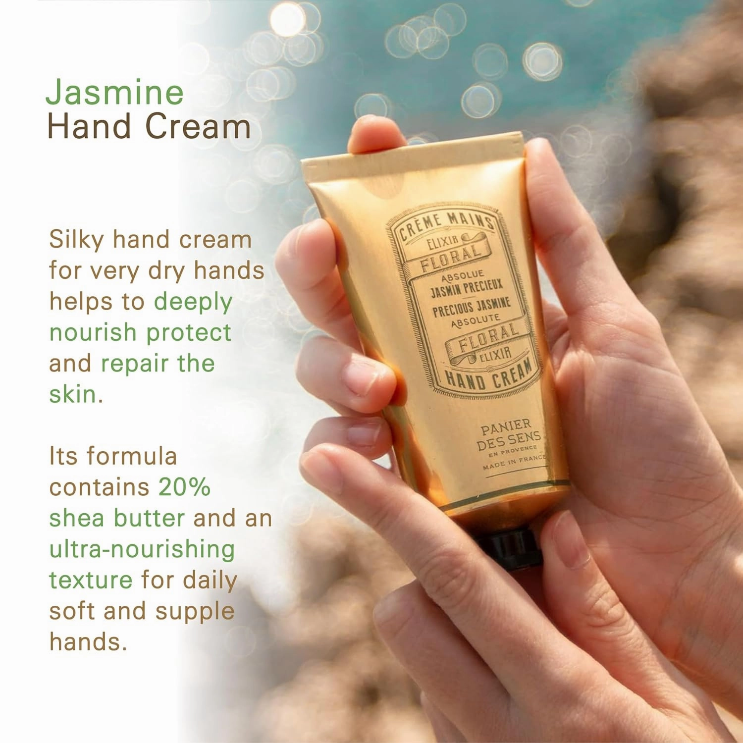 Panier des Sens - Hand Cream for Dry Cracked Hands - Jasmine Hand Lotion with Olive & Almond Oil - Vitamin E Skin Moisturizer with 97% Natural Ingredients - Made in France, 2.5 fl oz