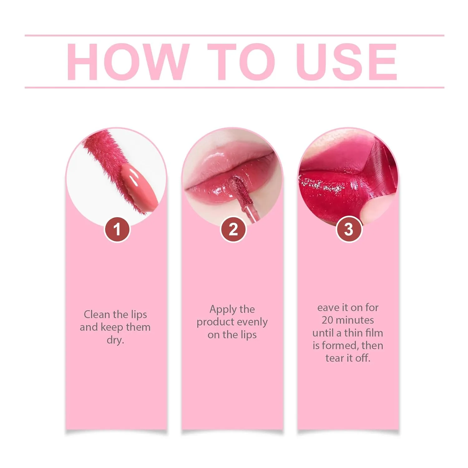 Peel Off Lip Stain, 2pcs Moisturizing Long Lasting Peel Off Lip Liner Stain, Lip Stain Peel Off for Women Lip Waterproof and Anti-Fading (Bright Pink, A)