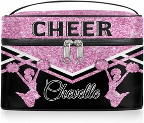 Personalized Cheer Travel Makeup Bag for Girls Women, Custom Cheerleader Cosmetic Make Up Zipper Pouch Bags, Personalized Gifts, Pink Glitter Bag