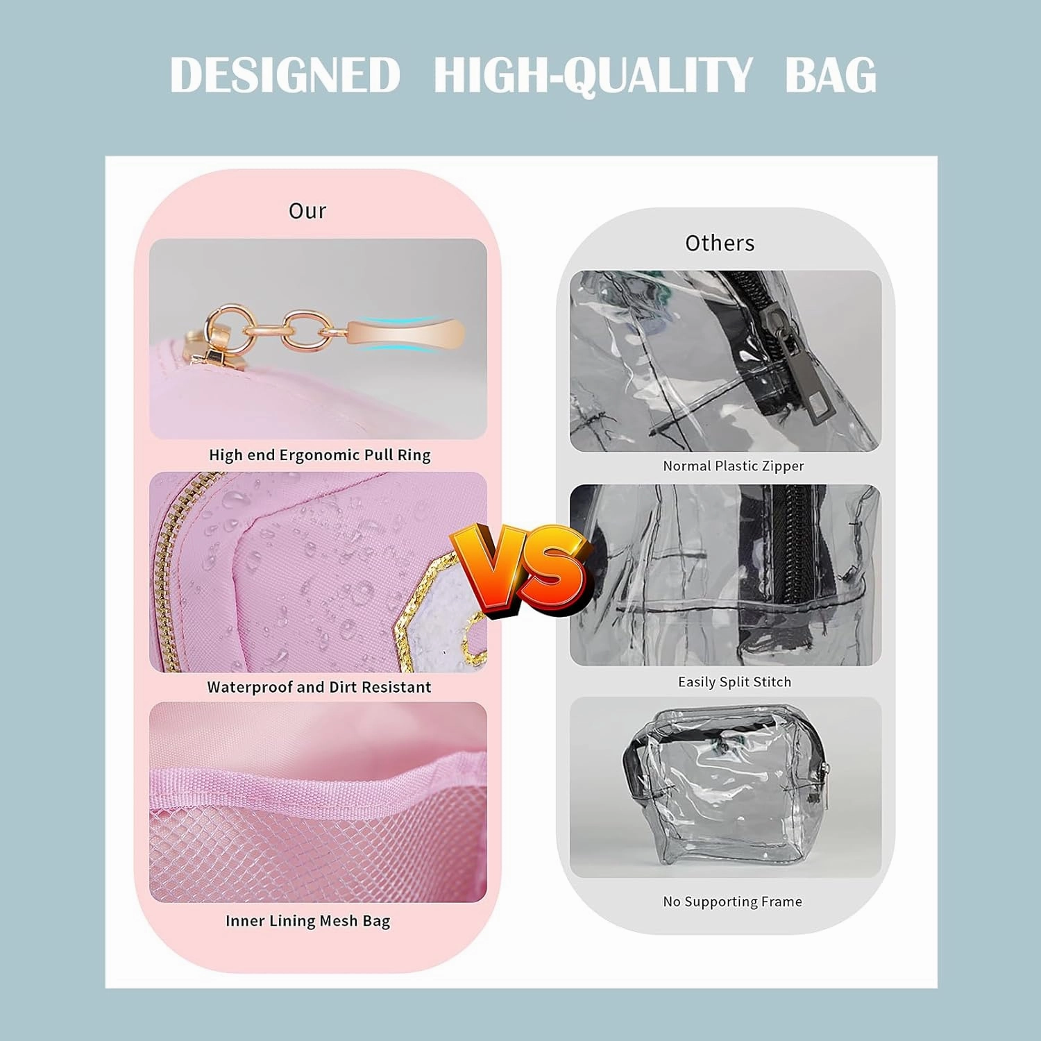 Personalized Initial Clear Bags Set, Clear Cosmetic Bags,Make Up Pouches, Clear Pouch for Organization, Clear Toiletry Travel Bag,Gifts for Women(M, Blue (2 Mini 1 Large))