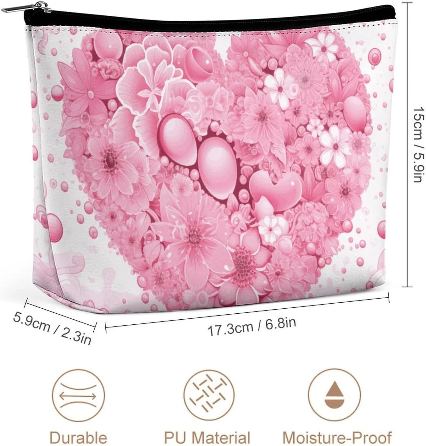 Pink Heart Travel Makeup Bag for Women Men-Portable Cosmetic Bags, Romantic Art Toiletry Bag for Women,Travel Toiletry bag,Travel Essentials