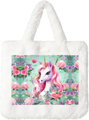 Pink Unicorn Plush Handbag: Ladies Fluffy Shoulder Bag - Autumn/Winter Tote Crossbody bag, Coin Pouch Wallet