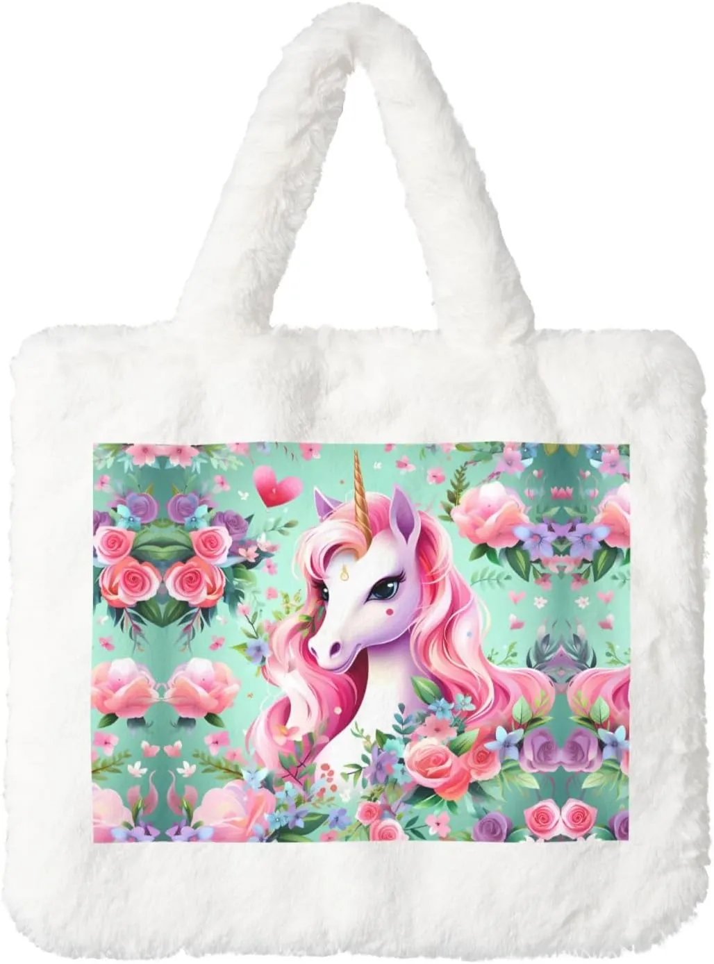 Pink Unicorn Plush Handbag: Ladies Fluffy Shoulder Bag - Autumn/Winter Tote Crossbody bag, Coin Pouch Wallet