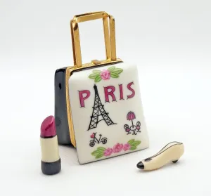 Porcelain Paris Shopping Bag Trinket Box Figurine