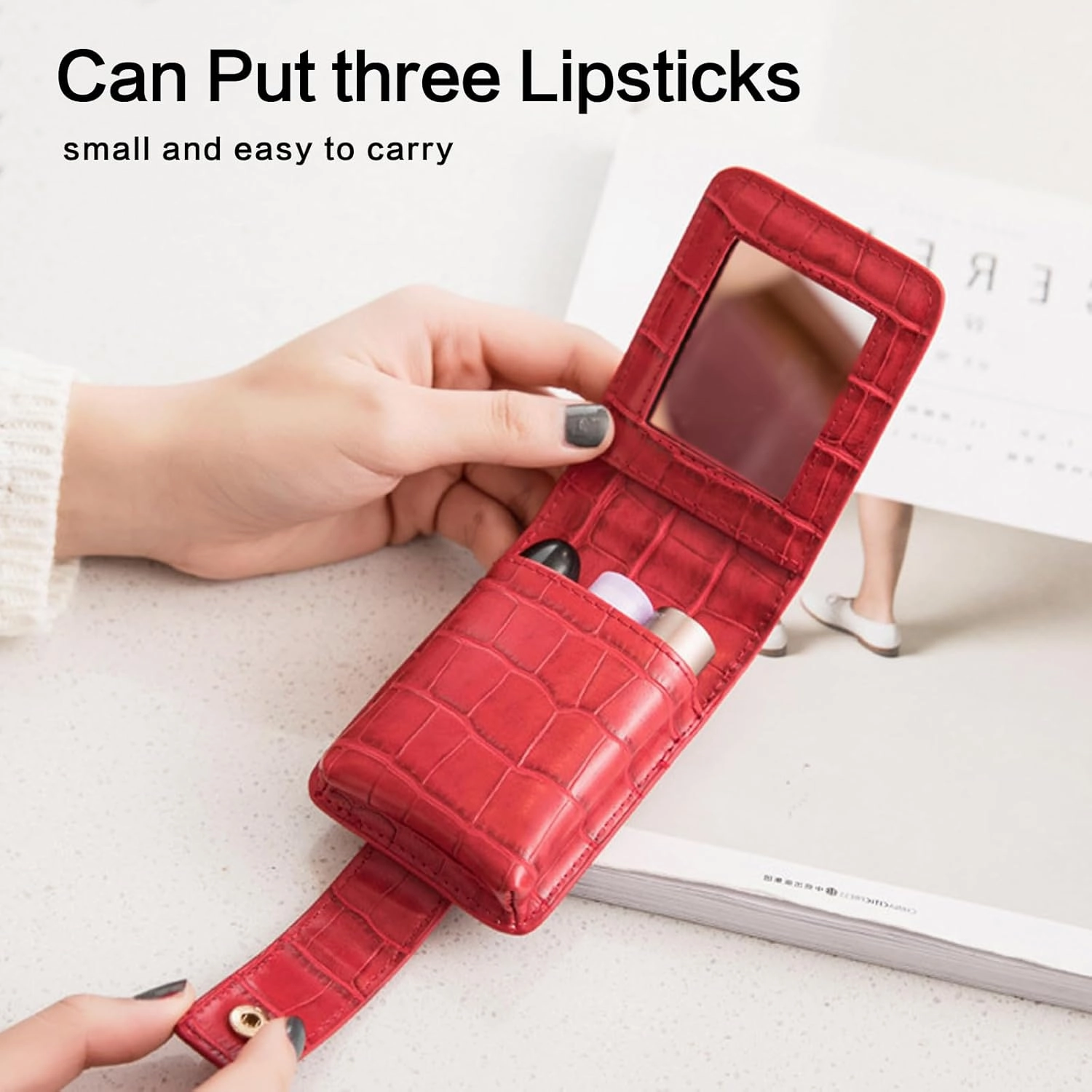 PORRASSO Lipstick Case Portable Mini Cosmetic Bag Women Lipstick Lip Gloss Bag with Mirror Travel Lipstick Holder for Storeing Lipstick Lip Glaze Powder Pink