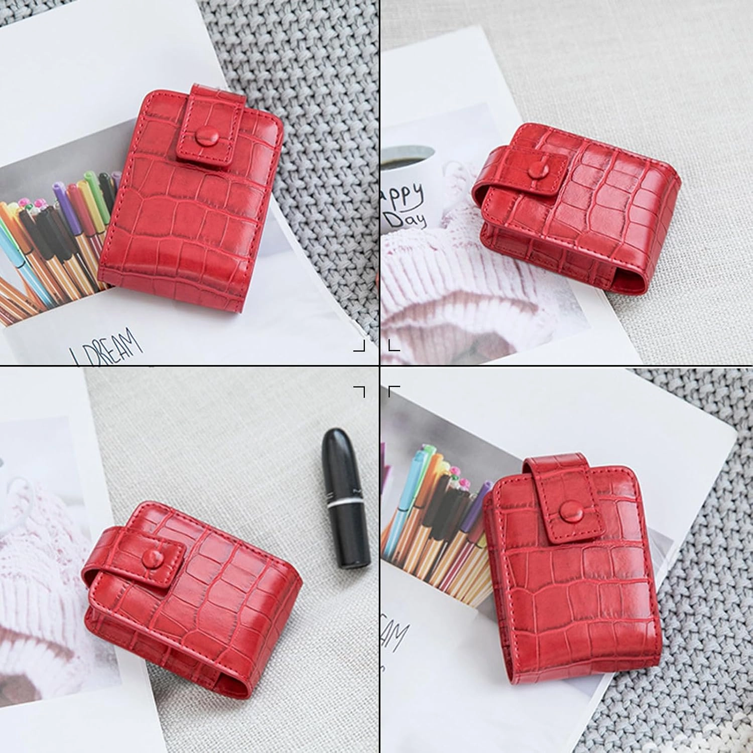 PORRASSO Lipstick Case Portable Mini Cosmetic Bag Women Lipstick Lip Gloss Bag with Mirror Travel Lipstick Holder for Storeing Lipstick Lip Glaze Powder Pink