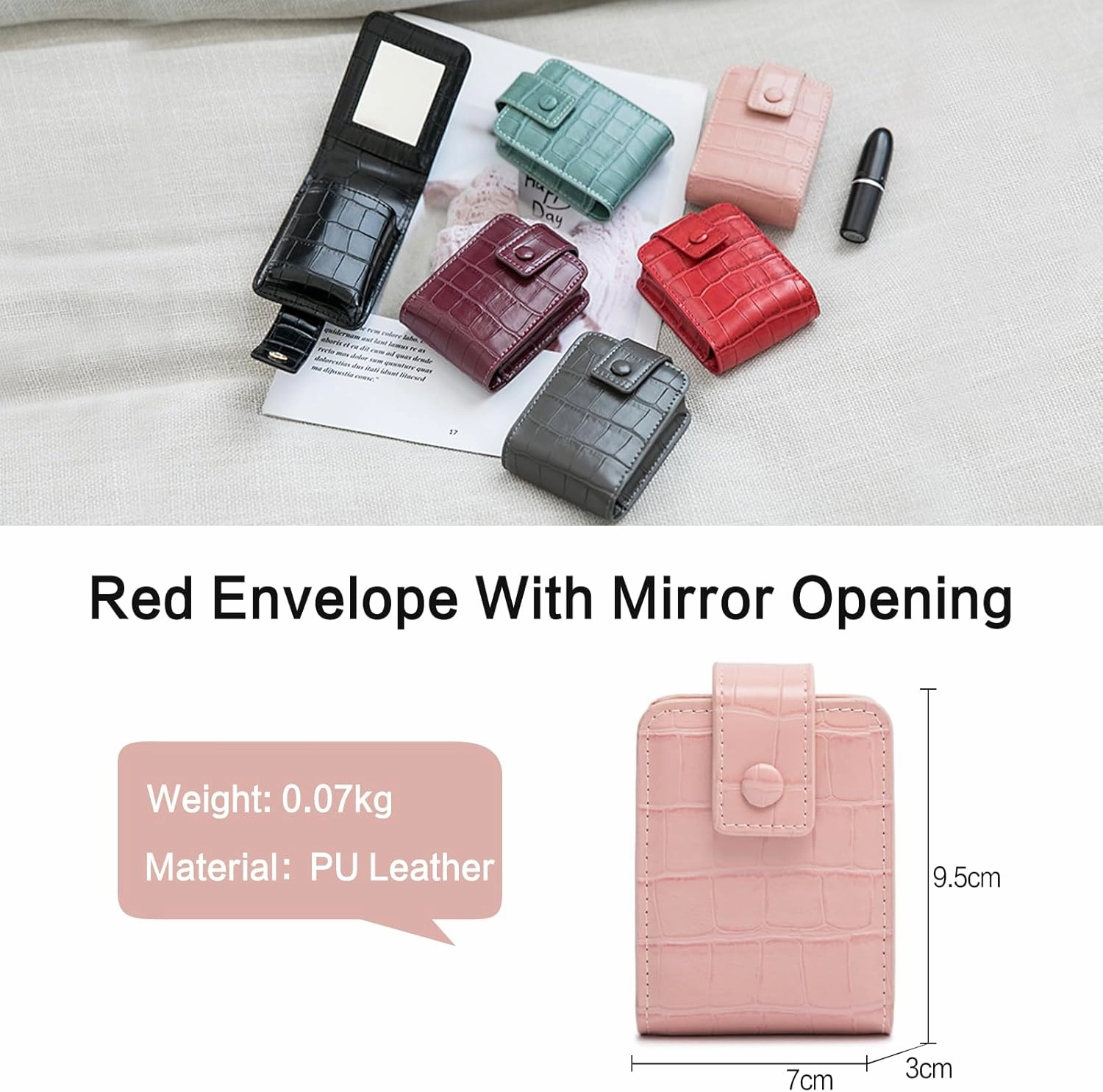 PORRASSO Lipstick Case Portable Mini Cosmetic Bag Women Lipstick Lip Gloss Bag with Mirror Travel Lipstick Holder for Storeing Lipstick Lip Glaze Powder Pink