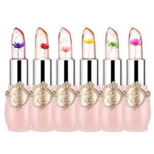 RanRui Pack of 6 Crystal Flower Jelly Lipstick, Long Lasting Nutritious Lip Balm Lips Moisturizer Magic Temperature Color Change Lip Gloss (Pink) (Pink)