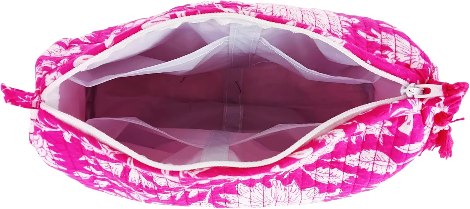 Rastogi Handicrafts Cosmetic Bags Set, 3 Piece Make Up Organizer Bag Storage Bags with Zipper Closure (3, Pink, Design-5)
