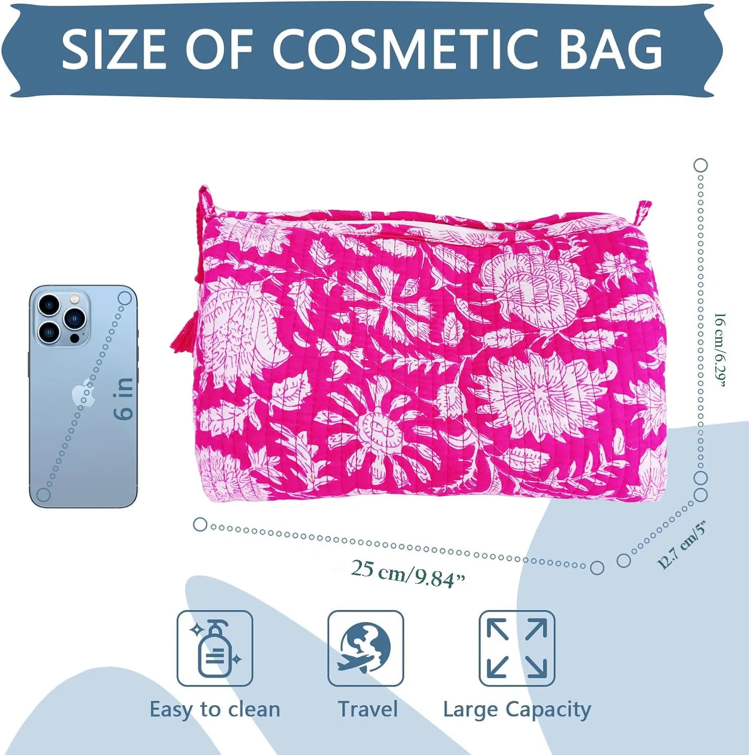 Rastogi Handicrafts Cosmetic Bags Set, 3 Piece Make Up Organizer Bag Storage Bags with Zipper Closure (3, Pink, Design-5)