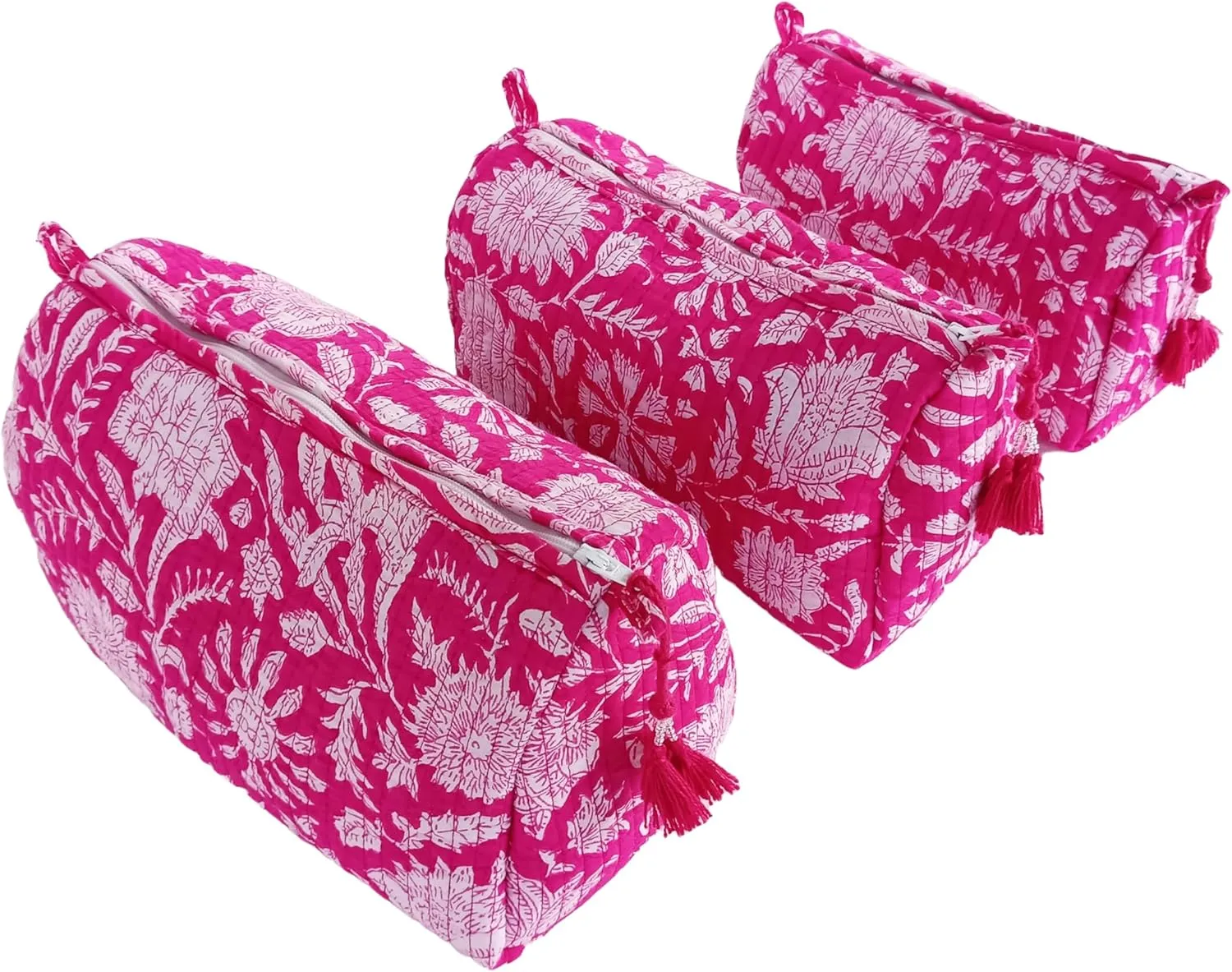 Rastogi Handicrafts Cosmetic Bags Set, 3 Piece Make Up Organizer Bag Storage Bags with Zipper Closure (3, Pink, Design-5)