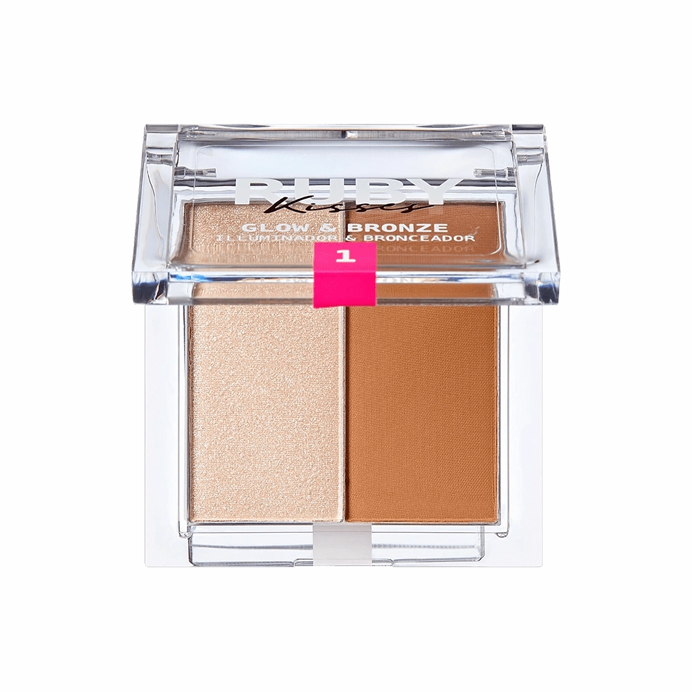 Ruby Kisses Glow & Bronze Highlighter Bronzer Duo – 2-in-1 Radiant Finish | Sculpt & Shine | 4 Shades