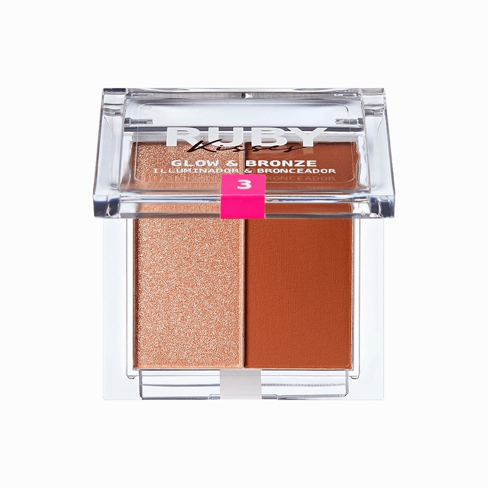 Ruby Kisses Glow & Bronze Highlighter Bronzer Duo – 2-in-1 Radiant Finish | Sculpt & Shine | 4 Shades