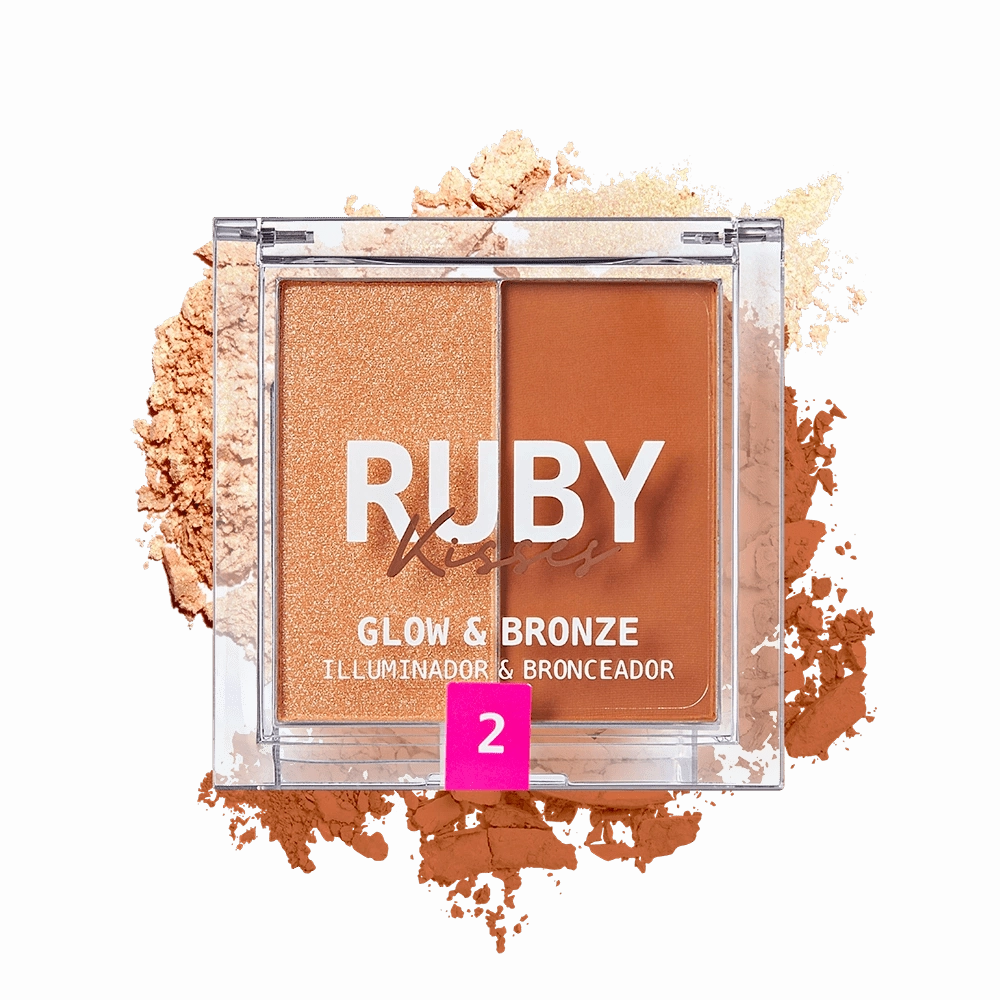 Ruby Kisses Glow & Bronze Highlighter Bronzer Duo – 2-in-1 Radiant Finish | Sculpt & Shine | 4 Shades