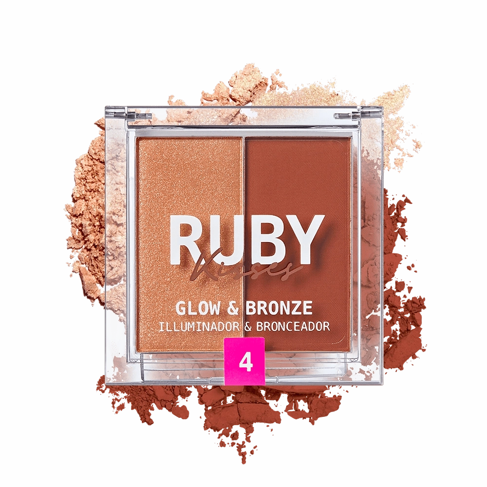 Ruby Kisses Glow & Bronze Highlighter Bronzer Duo – 2-in-1 Radiant Finish | Sculpt & Shine | 4 Shades