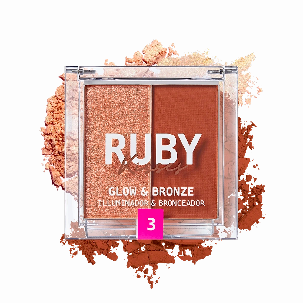 Ruby Kisses Glow & Bronze Highlighter Bronzer Duo – 2-in-1 Radiant Finish | Sculpt & Shine | 4 Shades