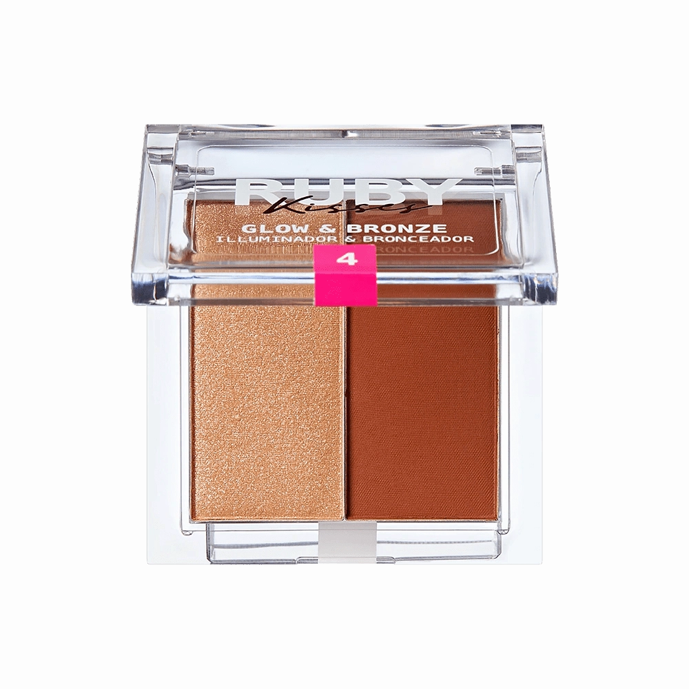 Ruby Kisses Glow & Bronze Highlighter Bronzer Duo – 2-in-1 Radiant Finish | Sculpt & Shine | 4 Shades