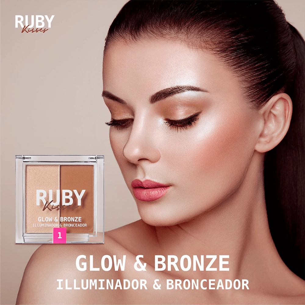 Ruby Kisses Glow & Bronze Highlighter Bronzer Duo – 2-in-1 Radiant Finish | Sculpt & Shine | 4 Shades