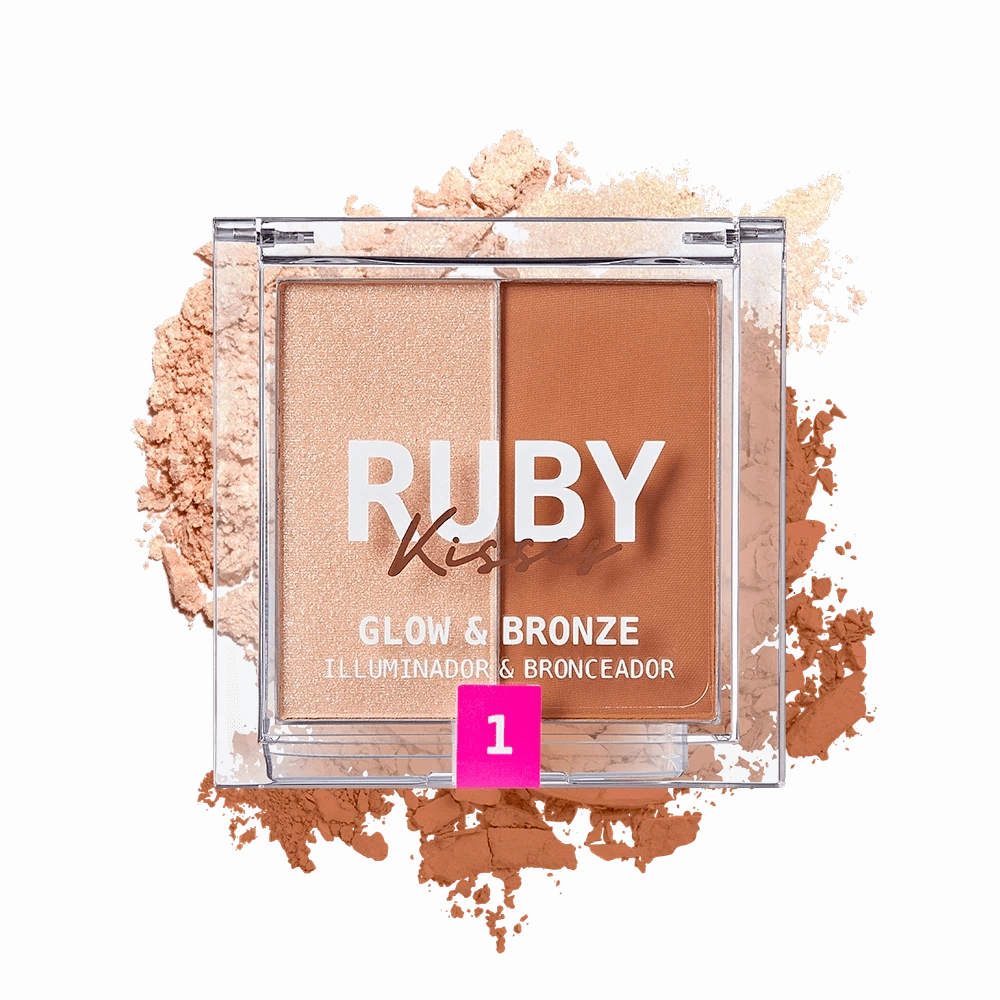 Ruby Kisses Glow & Bronze Highlighter Bronzer Duo – 2-in-1 Radiant Finish | Sculpt & Shine | 4 Shades