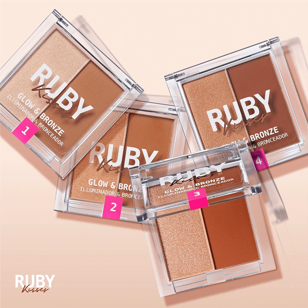 Ruby Kisses Glow & Bronze Highlighter Bronzer Duo – 2-in-1 Radiant Finish | Sculpt & Shine | 4 Shades