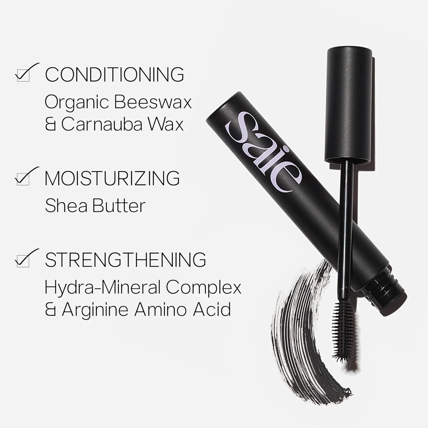 Saie Mascara 101 - Lash Lengthening Mascara for Thick, Bold, Lifted Lashes - Buildable Eye Makeup Formulated to Strengthen and Condition with Rich Nutrients - Black (0.31 oz)