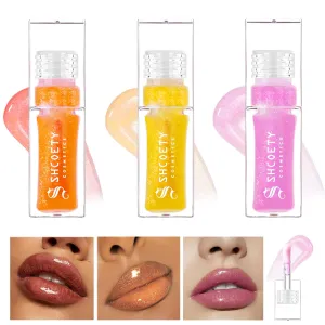 SHCOETY Shimmering Lip Gloss Set, 3 Colors, High Shine Formula, Pink Orange Yellow