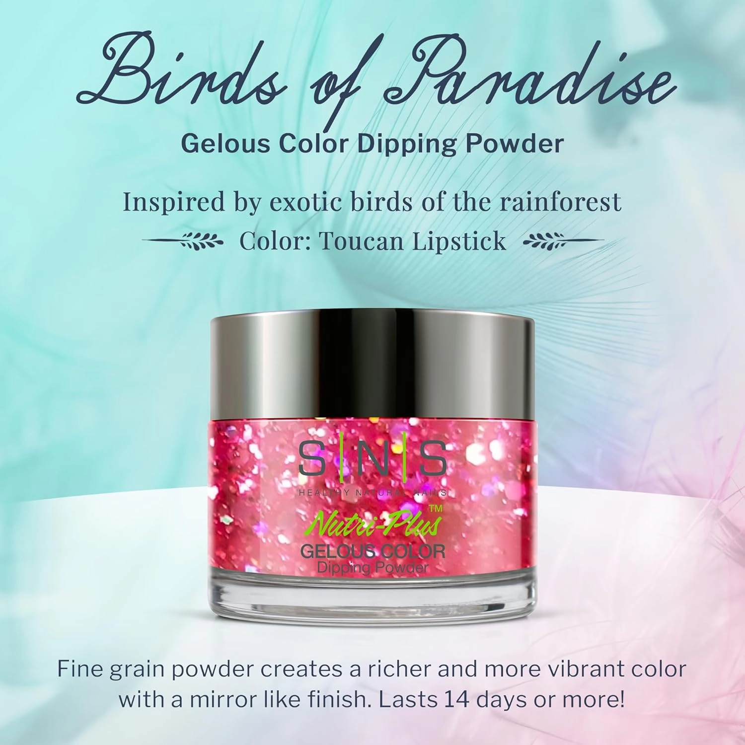 SNS Nail Dip Powder, Gelous Color Dipping Powder - Toucan Lipstick (Pink/Fuchsia, Glitter) - Long-Lasting Dip Nail Color Lasts up to 14 days - Low-Odor & No UV Lamp Required - 1 Oz