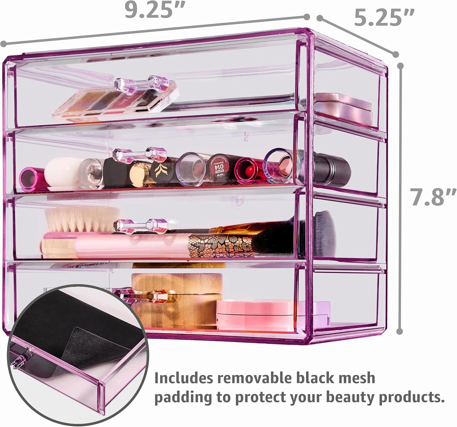 Sorbus Makeup Organizer - 4 Drawer Acrylic Make Up Organizers and Storage for Cosmetics, Jewelry, Beauty Supplies, Clear Makeup Organizer for Vanity, Girl's Room, College Dorm, Counter, Bathroom Sink