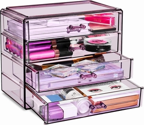 Sorbus Makeup Organizer - 4 Drawer Acrylic Make Up Organizers and Storage for Cosmetics, Jewelry, Beauty Supplies, Clear Makeup Organizer for Vanity, Girl's Room, College Dorm, Counter, Bathroom Sink
