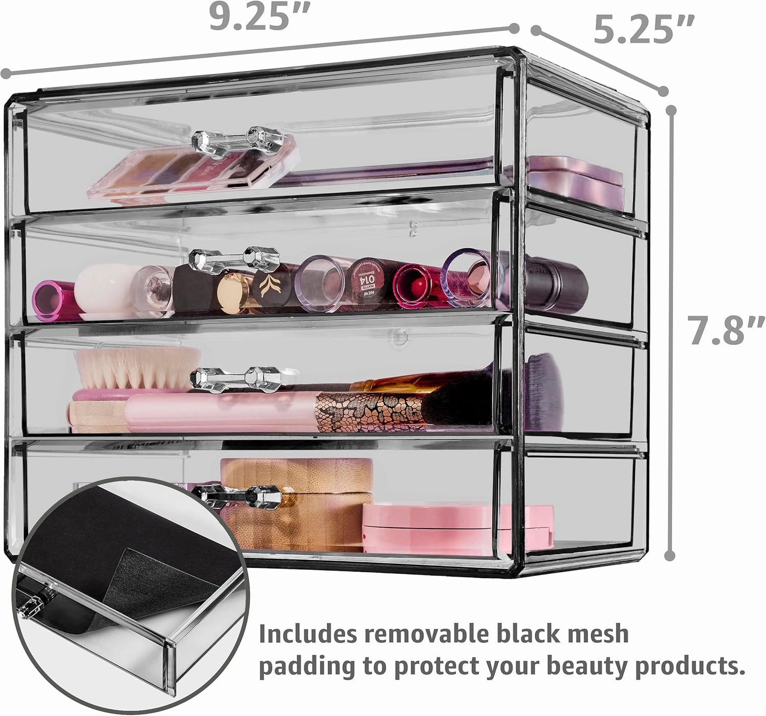 Sorbus Makeup Organizer - 4 Drawer Acrylic Make Up Organizers and Storage for Cosmetics, Jewelry, Beauty Supplies, Clear Makeup Organizer for Vanity, Girl's Room, College Dorm, Counter, Bathroom Sinks