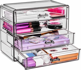 Sorbus Makeup Organizer - 4 Drawer Acrylic Make Up Organizers and Storage for Cosmetics, Jewelry, Beauty Supplies, Clear Makeup Organizer for Vanity, Girl's Room, College Dorm, Counter, Bathroom Sinks