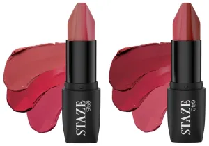 Stazee 9to9 Triple Trouble Duo, 3 In 1 Lipstick Shade Caramel Rose   Brick Pink,12 Hrs Long Lasting Transfer-proof, Matte Finish Intense Color Payoff, Lightweight & Comfortable - 7.6 g